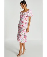 Quiz Women's Woven Floral Puff Sleeve Midi Dress