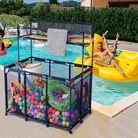 Yescom Metal Frame 10 Wheels Rolling Mesh Pool Storage Bin Xx-Large Double Decker with Noodle Holder Pool Float Storage Organizer