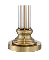 Rolland Traditional Table Lamp with Usb Dimmer 30" Tall Antique Brass Metal 2-Light Tapered Drum Shade for Living Room Bedroom House Bedside Nightstan