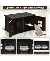 Large Wooden Cat Litter Box Enclosure Hidden Cat Washroom with Divider