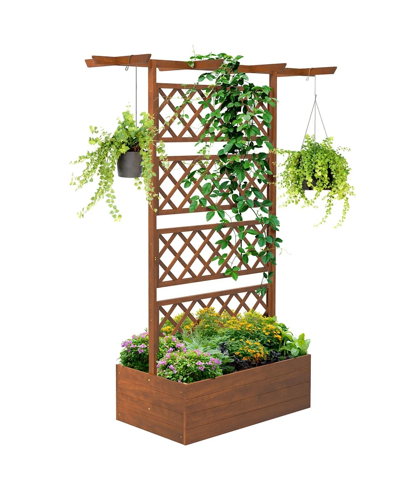 Outsunny Wood Raised Garden Bed, Planter with Trellis for Climbing Plants