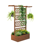 Outsunny Wood Raised Garden Bed, Planter with Trellis for Climbing Plants