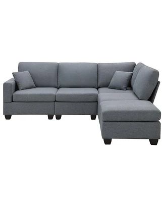 Mondawe 89.8x60.2" Modern Sectional Sofa,5-Seat Modular Couch Set with Convertible Ottoman,L-Shape Linen Fabric Corner 2 Pillows