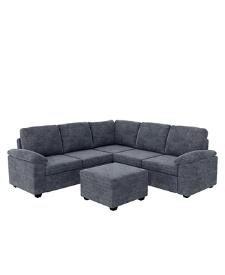 Mondawe 84x84" Modern Velvet Sectional Sofa Set,6 Seat Indoor Furniture Large L Shaped Upholstered Corner Couch with Ottoman,Armrest Pillow