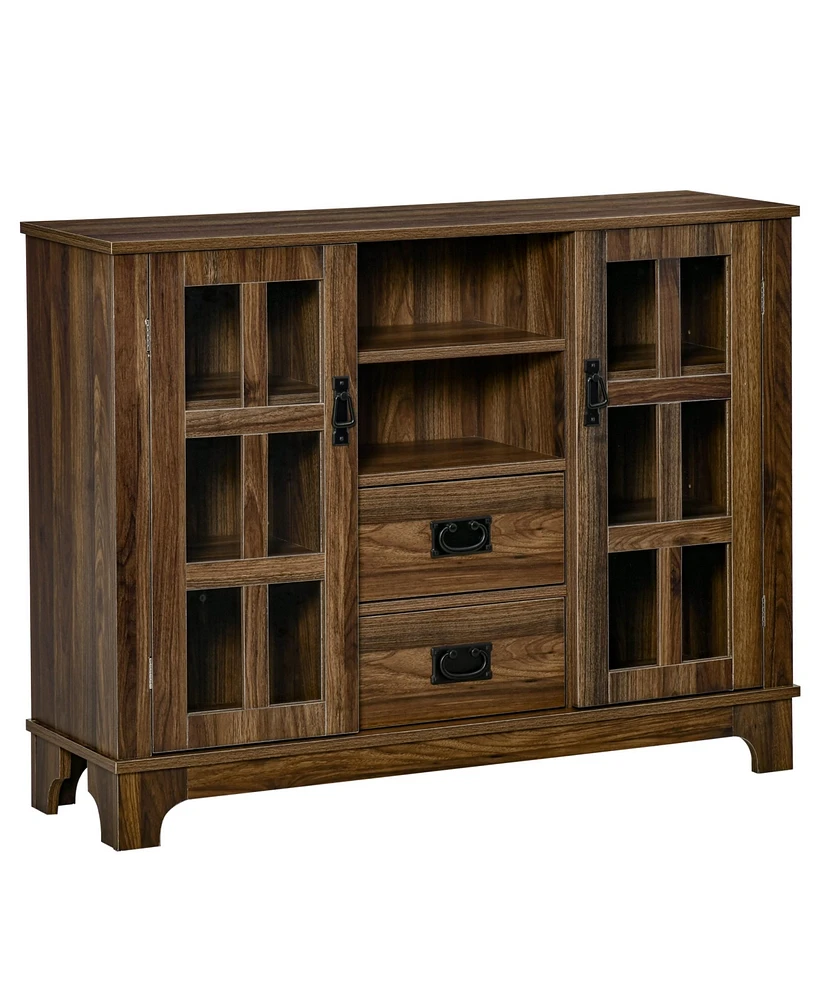 Homcom Modern Sideboard Storage Kitchen Cabinet Buffet Server w/ Glass Doors, Walnut