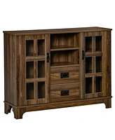 Homcom Modern Sideboard Storage Kitchen Cabinet Buffet Server w/ Glass Doors, Walnut