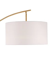 Possini Euro Design Raymond Modern Arc Floor Lamp 69" Tall Warm Gold Metal Adjustable Boom Arm White Linen Drum Shade Decor for Living Room Reading Ho