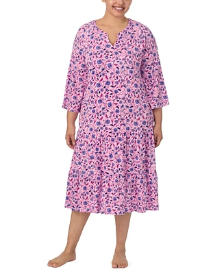 Ellen Tracy Plus Size Printed 3/4-Sleeve Nightgown