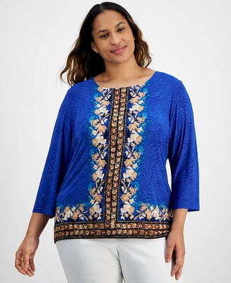 Jm Collection Plus Size Enchantment Floral Jacquard Top, Created for Macy's