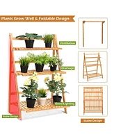 Sugift 3 Tiers Bamboo Hanging Folding Plant Shelf Stand