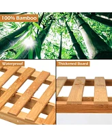 Sugift 3 Tiers Bamboo Hanging Folding Plant Shelf Stand