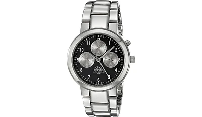 Gino Franco Men's Round Stainless Steel Multi-Function Watch with Day, Date Subdials and Bracelet