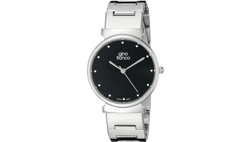 Gino Franco Men's Black Minimalist Round Stainless Steel Bracelet Watch