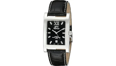 Gino Franco Men's Rectangular Stainless Steel Watch Matched with Croco Embossed Italian Leather Strap