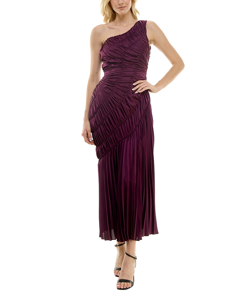 Taylor Women's Asymmetric Ruched Pleated One-Shoulder Gown