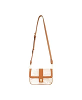 Leather Trim Floral Crossbody Flap
