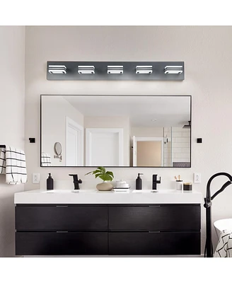 Simplie Fun Led Modern Black Vanity Lights, 5-Lights Acrylic Matte Black Bathroom Vanity Lights Over Mirror