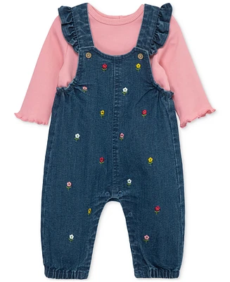 Little Me Baby Girls Top & Floral Denim Overalls Set