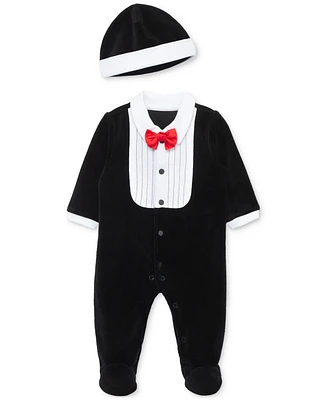 Little Me Baby Boys Tuxedo Footed Coverall & Hat, 2 Piece Set