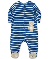 Little Me Baby Boys Striped Fuzzy Bear Footed Coverall