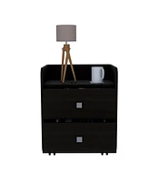 Fm Furniture York Nightstand, Superior Top, Two Drawers, Four Casters