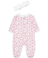 Little Me Baby Girls Festive Cotton Toile Footed Coverall & Headband Set