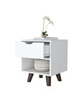 Fm Furniture Carthage Nightstand with 1-Drawer, 1-Open Storage Shelf and Wooden Legs