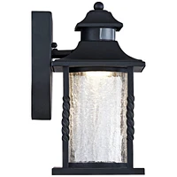 West ray Outdoor Wall Light Fixture Led Black Lantern 11 1/2" Clear Crackled Glass Motion Sensor Dusk to Dawn for Exterior House Porch Patio Outside D