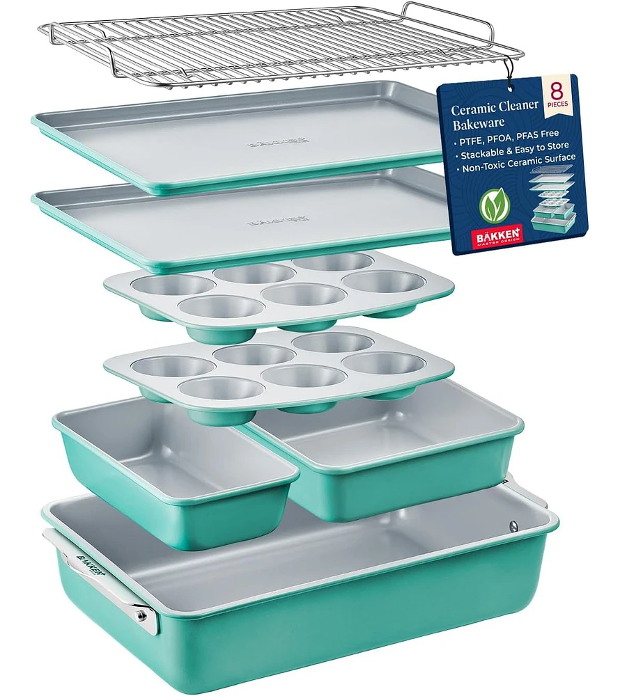 Bakken- Swiss Bakken 8-Piece Stackable Bakeware Set - Ceramic Non-Stick Coating, Baking Sheets, Assorted Baking Pans, Ptfe, Pfoa & Pfos Free