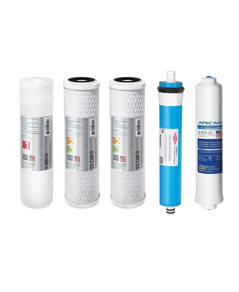 Apec Water Systems Apec Ro Replacement Filters Complete Filter Set for Ultimate Ro-45 and Ro-pump Models - With 1/4" Tubing (Stages 1-5)