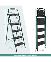 Costway 4 Step Ladder Folding Portable Anti-Slip Steel Step Stool 330lbs with Tool Platform