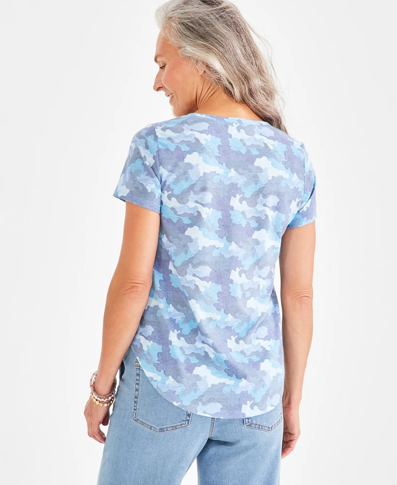 Style & Co Women's Printed Crewneck Short-Sleeve Tee, Created for Macy's