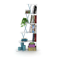 Modern 5 Tier Ladder Bookshelf Organizers, Narrow Bookshelf For Small Spaces