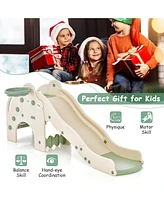 Costway 3-in-1 Toddler Slide with Buffer Zone Basketball Hoop & Ball Elephant Design