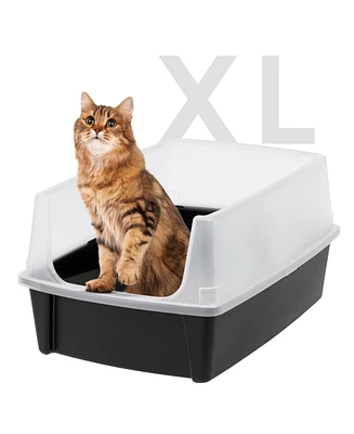 Iris Usa Extra Large Open Top Cat Litter Box with Scatter Shield, Sturdy Easy to Clean Open Air Kitty Litter Pan with Tall Spray