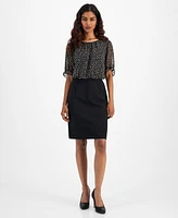 Connected Petite Mixed-Media Sheath Dress