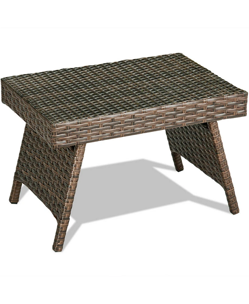 Gymax Folding Rattan Wicker Coffee Side Table Patio Garden Poolside Yard Outdoor