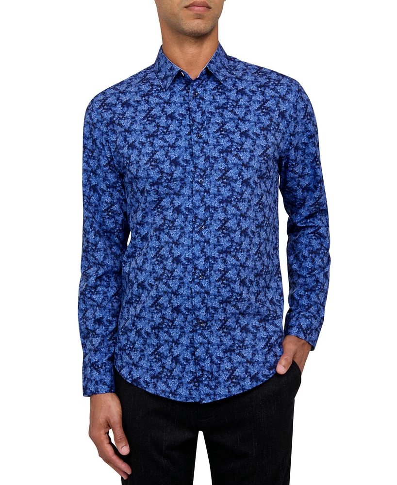 Brooklyn Brigade Men's Non-Iron Performance Stretch Moisture-Wicking Abstract Floral Button-Down Shirt