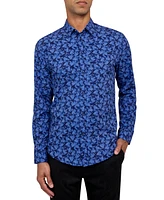 Brooklyn Brigade Men's Non-Iron Performance Stretch Moisture-Wicking Abstract Floral Button-Down Shirt