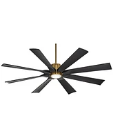 60" Defender Modern Outdoor Ceiling Fan with Led Light Remote Control Soft Brass Matte Black Damp Rated for Patio Exterior House Home Porch Gazebo Gar
