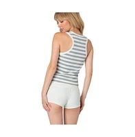 Edikted Women's Racer Striped Ribbed Tank Top - Gray