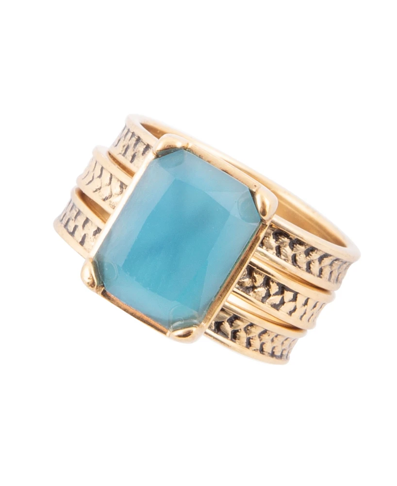 Barse Stack Blue Agate Golden Bronze Rectangle Ring