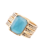 Barse Stack Blue Agate Golden Bronze Rectangle Ring