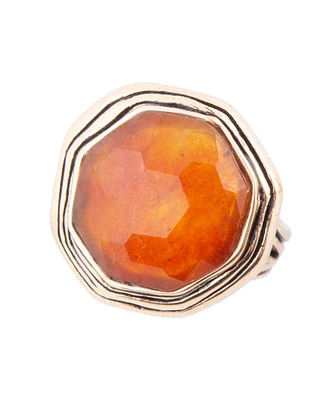 Barse River Rocks Orange Quartz Golden Bronze Octagon Ring