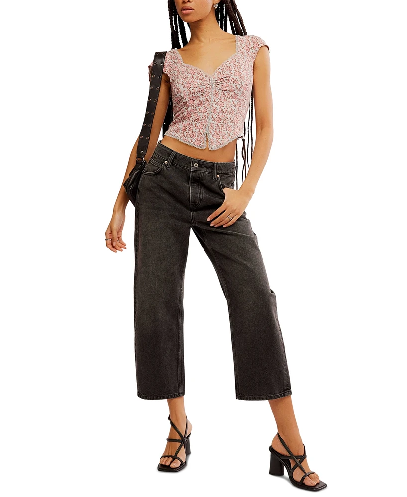 Free People Women's Faye Floral-Print Ruched Top