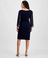 Connected Women's Cape-Sleeve Side-Ruched Sheath Dress