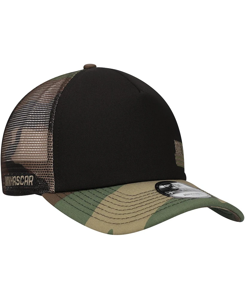 New Era Men's Black/Camo Nascar Merchandise Trucker 9FORTY Adjustable Hat