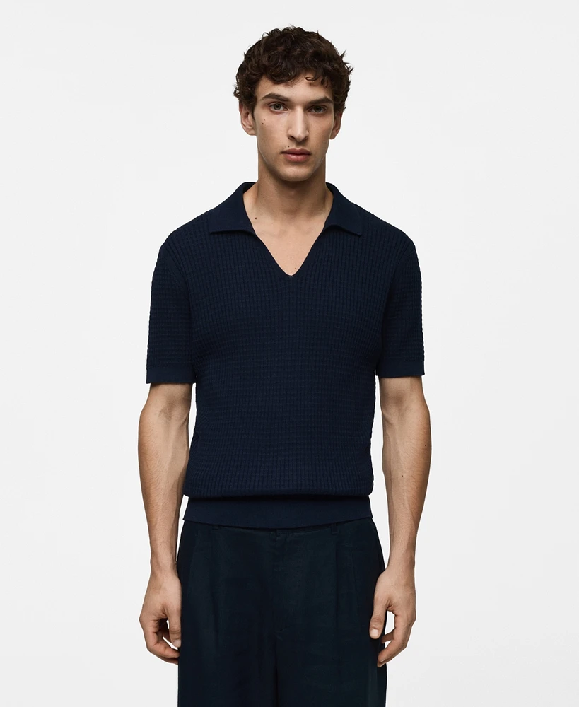 Mango Men's Ribbed Knit Polo Shirt