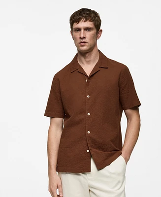 Mango Men's Regular Fit Seersucker Cotton Shirt