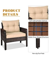 Sugift 3 Pieces Outdoor Patio Rattan Conversation Set with Seat Cushions